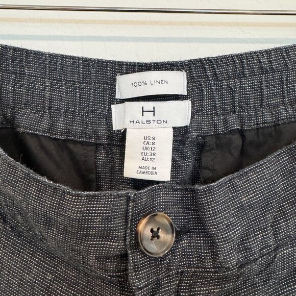 Halston 100% Linen High Rise Wide Leg Trouser Pants Lagenlook Casual Navy Blue 8 - Picture 6 of 9